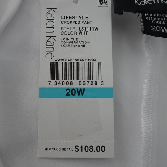 Karen Kane Capri Pants Women's Plus Size 20W White Stretch Straight Leg Made USA - Picture 8 of 10